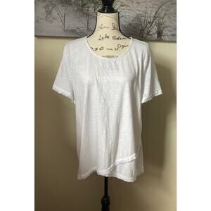 NWOT Chico's women's white scoop neck fringed short sleeve top, size 3 (XL-16)